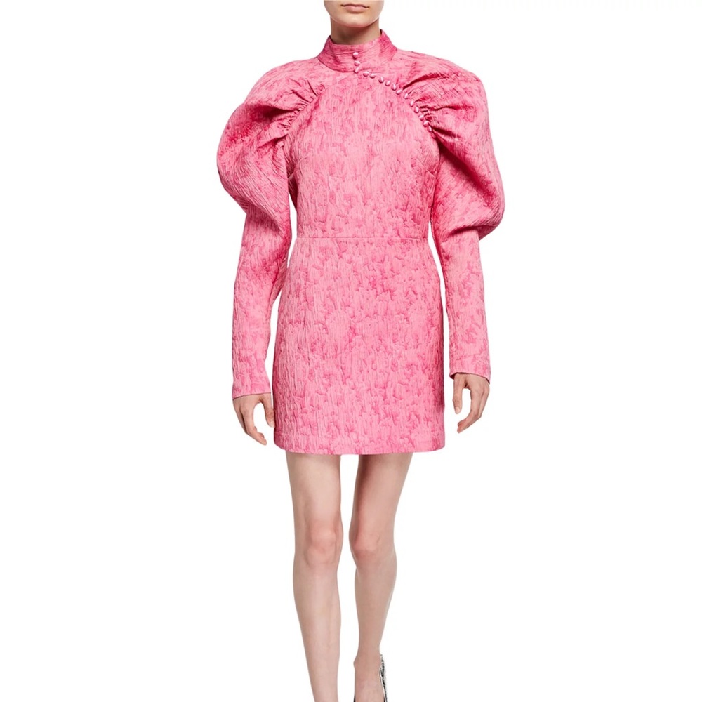 ROTATE Birger Christensen Puff-Sleeve Pink Jacquard Mini Dress | Size 4